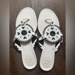 Jack Rogers Georgica Jelly Sandals White Black Size 10 Preppy Shoes